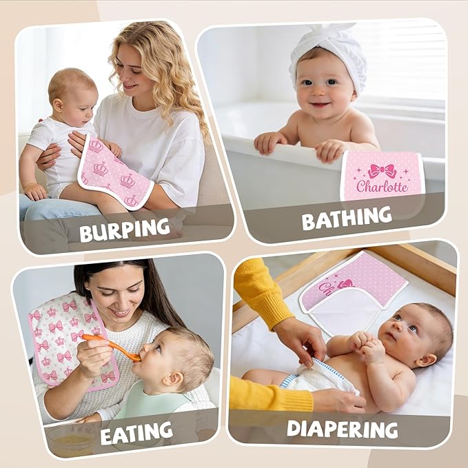 8 Pack Burp Cloths Organic Cotton, Pink Bows Baby Burp Cloths Girls, Absorbent Baby Burping Cloth, Soft Burping Cloth Set for Feeding, New Mom Gifts for Newborns Essentials Gift Set, 19”x9”