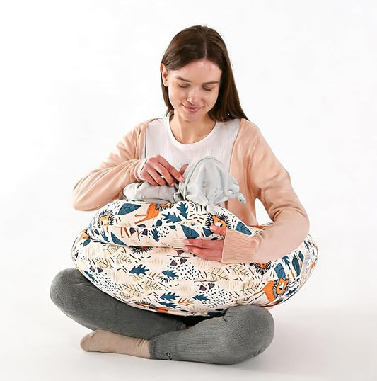 Nursing Pillow for Breastfeeding,Ergonomic Baby Feeding Pillows with Removable Washable Cotton Slipcover, Adjustable Waist Strap,Plus Size,More Support for Mom and Baby(Lion)