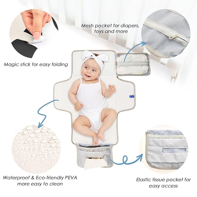 Portable Diaper Changing Pad Travel Baby Changing Mat Waterproof Diaper Changing Mat Foldable Lightweight Baby Changer with Built-in Pillow Cow Print Black and White