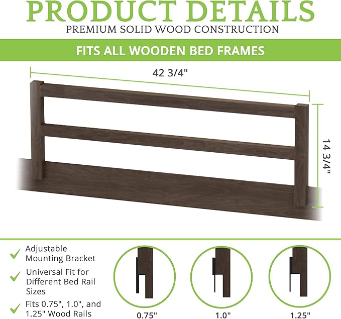 CC KITS Safety Guard Rail for Baby, Kids, and Children - Solid Wood Safety Bed Rail for Toddlers - Easy Installation - Premium Protection for Bunk, Twin, Full, Queen and King Size Beds - (River Rock)