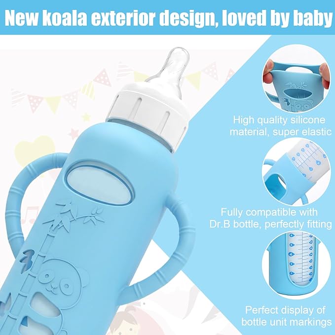 3 Pack Silicone Sleeves for Dr. Brown's Glass Bottles 8 OZ - Anti Breakage Baby Bottle Holder, Compatible with Dr. Brown's Glass Bottles for Babies with Handle (Other Products Cannot be adapted)