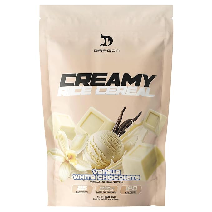 Dragon Pharma Creamy Rice Cereal, Gourmet Taste, Delicious Hot Cereal, Ready in Seconds, 25g Carbs (25 Servings, Vanilla White Chocolate)