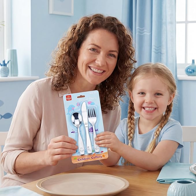 Lehoo Castle Toddler Silverware 6-Piece | Stainless Steel Toddler Utensils, Kids Silverware Children Safe Flatware for Self Feeding (Ocean Park)