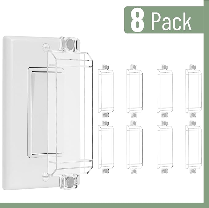 Bates- Magnetic Light Switch Guard, 8 Pack, Clear, Child Proof Light Switch Cover Child Proof