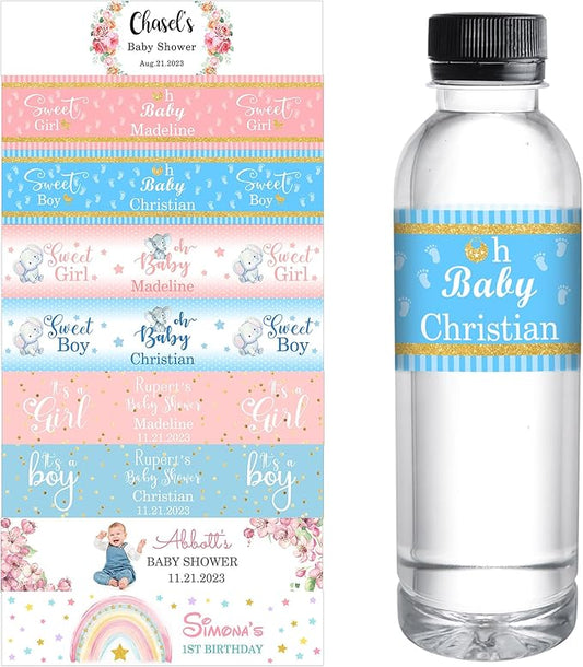 Personalized Water Bottle Labels for Baby Shower Custom Baby Shower Labels with Name for Water Bottle Stickers Waterproof Printable Photo Bottle Labels Gifts 50 Pcs