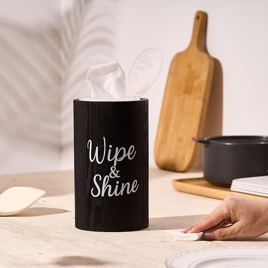 GoFika Wood Disinfecting Wipe Dispenser for Kitchen Farmhouse Countertop Organizer Storage Container Black