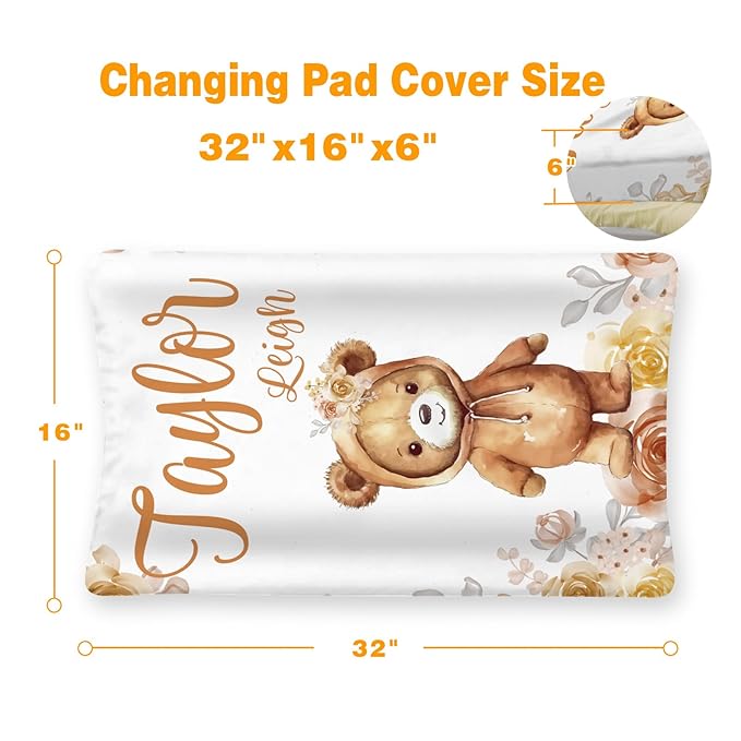 Custom Changing Pad Cover Set - Jersey Knit Comfy CozyUltra Soft Unisex Diaper Changing Table Covers with Personalized Name for Baby Boys Girls - Waterproof Ultra Soft 4 Pcs Set Style13