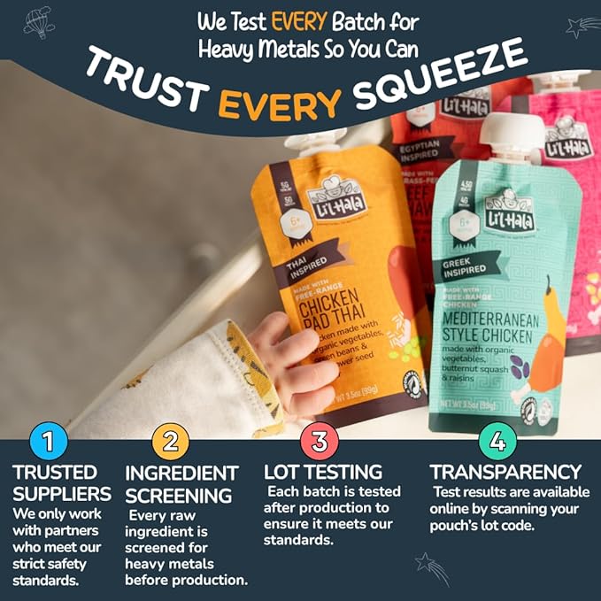 Li’l Hala Baby Food Meat Pouch Variety (12 ct)| Beef & Chicken Savory Baby Food Pouches with Protein & Organic Veggies, Toddler Snacks with Iron & Fiber| Stage 2 Toddler Food 6+ Months Puree Meal