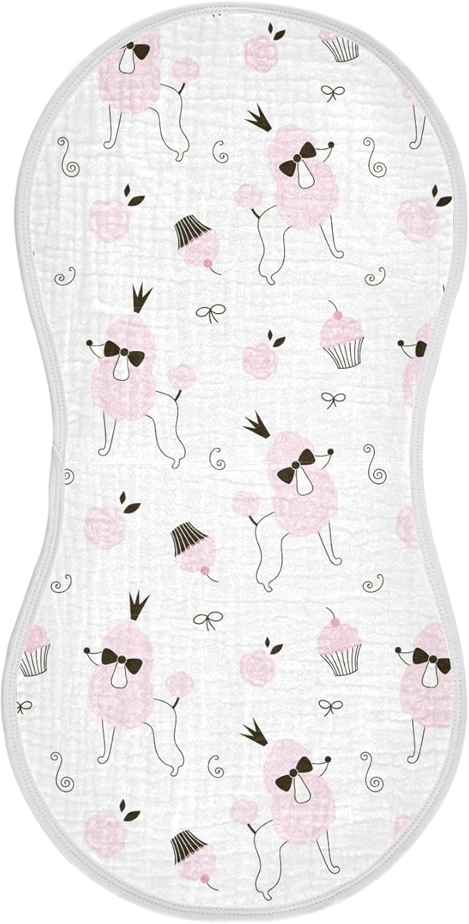 Princess Poodle Dog Cake Pink Flower Muslin Burp Cloths for Baby 1 Pack Soft 100% Cotton Baby Washcloths Bibs for Boy Girl