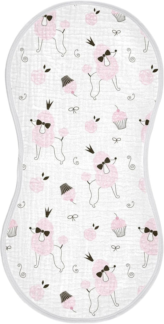 Princess Poodle Dog Cake Pink Flower Muslin Burp Cloths for Baby 1 Pack Soft 100% Cotton Baby Washcloths Bibs for Boy Girl