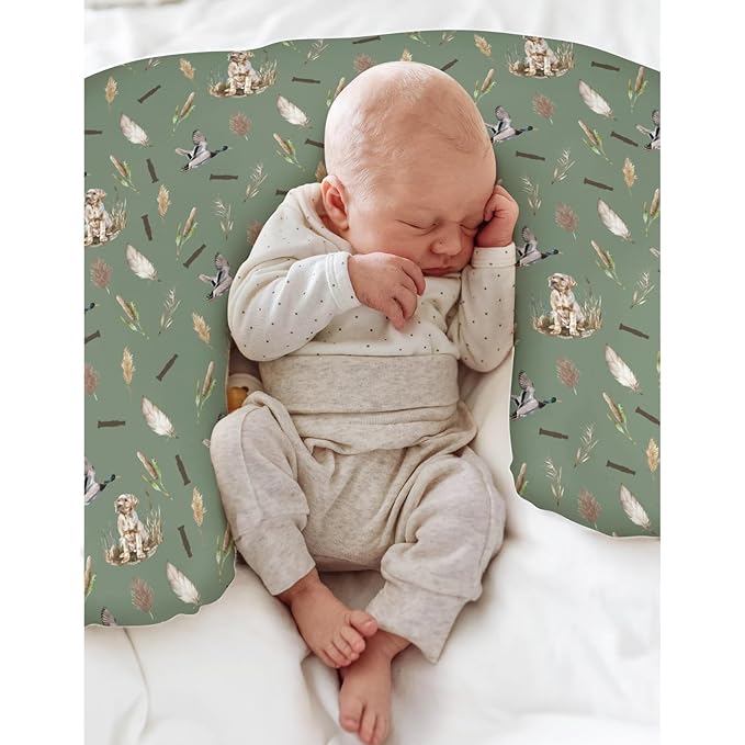 Duck Hunting Hunter Baby Nursing Pillow Covers for Boy Girl Flying Mallard Ducks Dog Reef Feathers Nursery Pillowcase for Breastfeeding Pillows Soft Stretchy Wild Bird Slipcovers for Newborn Infant