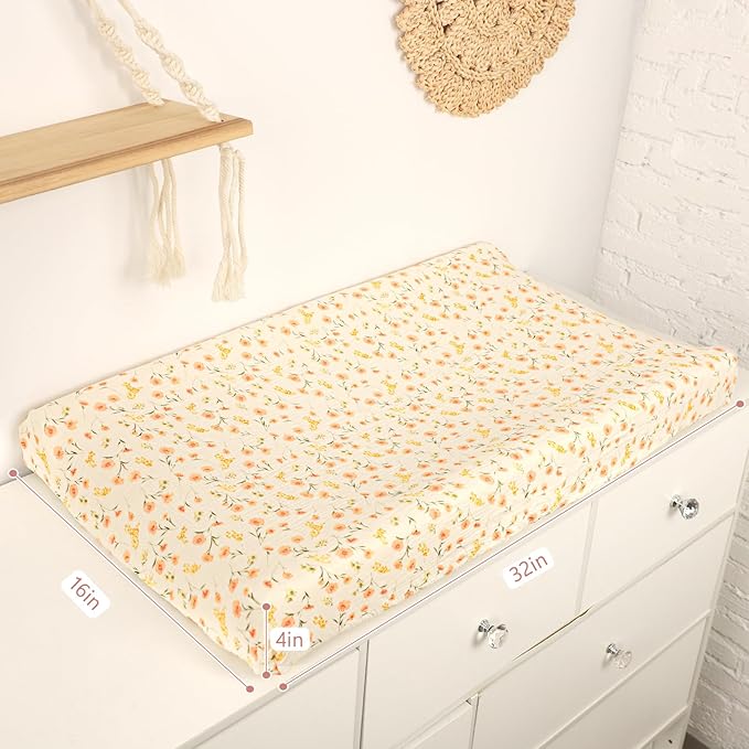 Hooyax Baby Changing Pad Cover 2-Pack, Muslin Soft Breathable Changing Table Pad Covers for Nursery, Easy Care Changing Pad Sheets for Girls and Boys(Pink, Flower)
