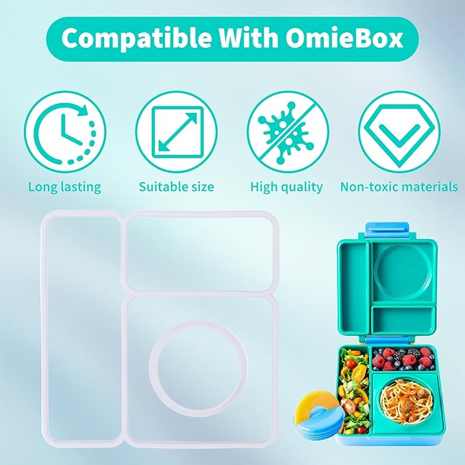 6 Pack Replacement Seal Gaskets Compatible with OmieBox Bento Box Lid, Silicone Lid Seal Gasket for OmieBox, Leak-Proof Seal Ring Accessory, Keep Freshness, BPA-Free Kids Lunch Box Replacement Parts