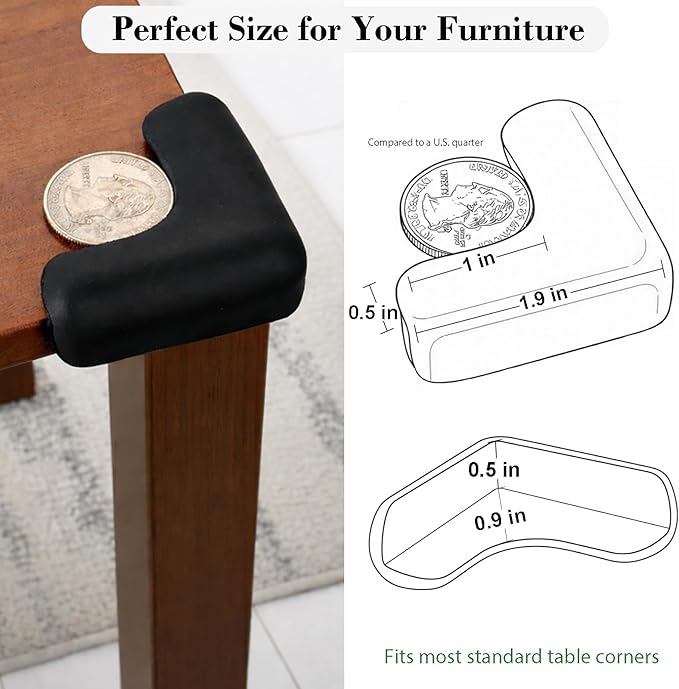 Corner Protector for Baby, 8 Pack EVA Foam Baby Proofing Corner Guards, Soft L-Shaped Furniture Edge Protectors for Tables and Sharp Corners, Tear-Resistant Updated Design, Black