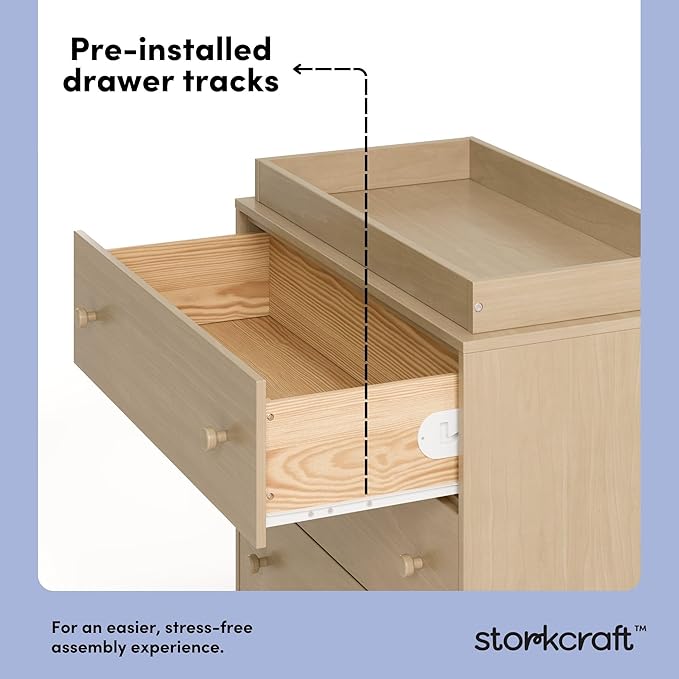 Storkcraft Texas 3 Drawer Chest with Removable Changing Table Topper (Driftwood) – GREENGUARD Gold Certified Baby Dresser, Interlocking Drawer System for Nursery & Kids’ Bedroom Dresser