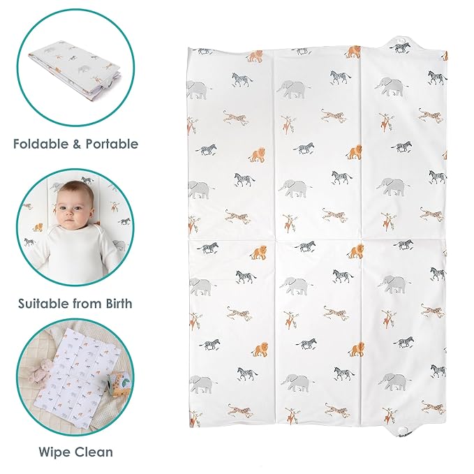 Clair de Lune Jungle Dream Foldable Changing Mat, Easy Clean Soft Water Resistant Travel Pad 60 x 34 cm