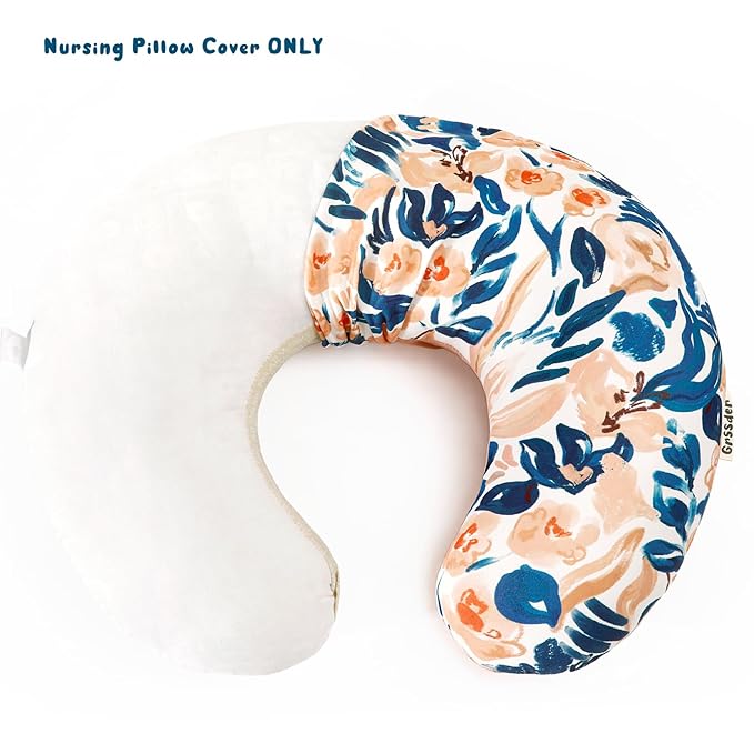 GRSSDER Reversible Nursing Pillow Cover, Ultra Soft Stretchy Minky Removable Nursing Covers Fitted for Breastfeeding Pillows Snug and Safe, Blush Flora