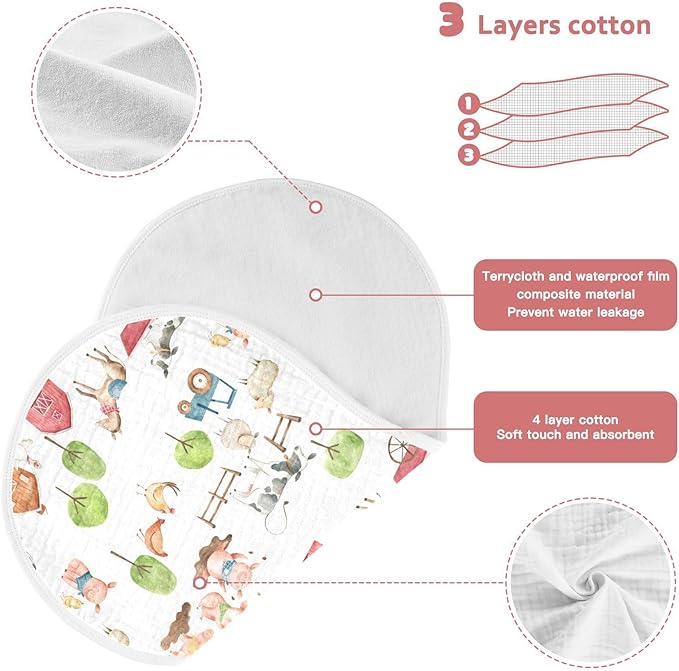 vvfelixl Baby Burp Cloths Watercolor Farm Animals Baby Newborn Cotton Burping Cloths Set Baby Washcloths 4 Pack White