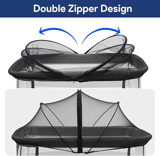 Bassinet Mosquito Net Cover to Keep Cats & Bugs Out, Two-Way Zipper, Breathable Mesh for Bedside Sleeper/Travel Crib, Portable with Storage Bag (Black)