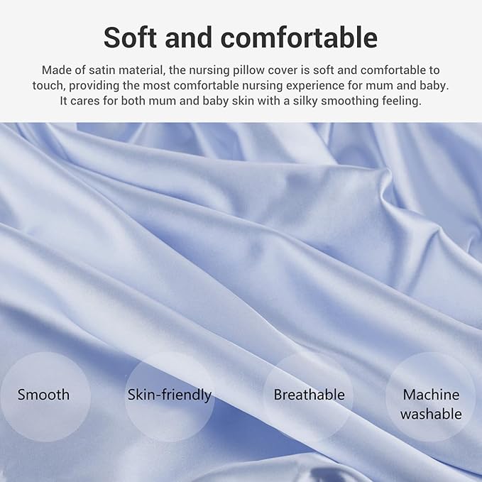 Satin Nursing Pillow Cover,Soft Washable Breathable,Protect for Baby Hair and Skin, Breastfeeding Pillow Slipcover for Feeding (Blue)