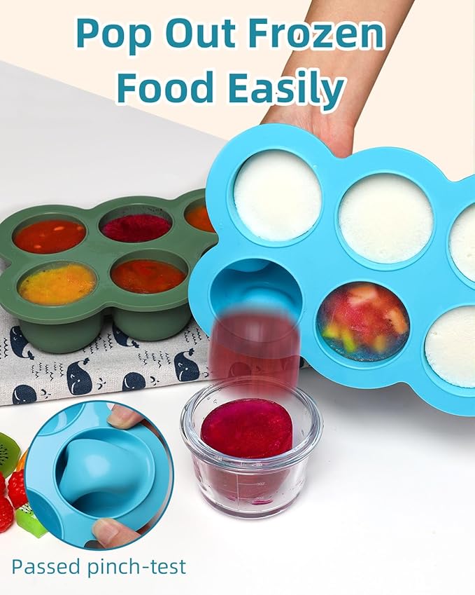 Baby Food Freezer Tray with Lid, 6 x 3 Ounce Silicone Freezer Molds Storage Container for Homemade Baby Food, Breast Milk, Fruit Puree & Vegetables (Blue)