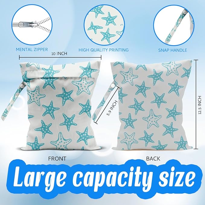 Wet Dry Wet Bag for Swimsuit Towel Baby Travel Cloth Diapers Beach Gym Toiletries Makeup Storage Bag Summer Vacation Essential Holiday Beach Ocean Starfish