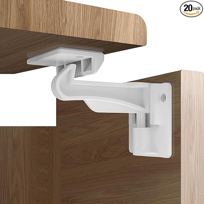 20 Pack Upgraded Invisible Baby Proofing Cabinet Latch Locks - No Drilling or Tools Required, Children Proof Cupboard Drawers Latches, Works with Most Cabinets and Drawers - Adhesive Easy Installation