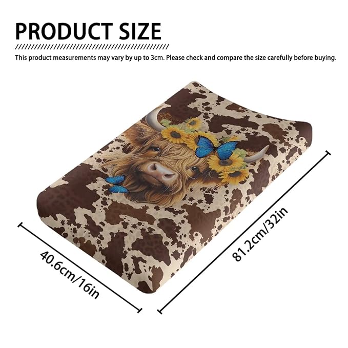 Highland Cow Changing Pad Cover Baby Diaper Changing Pad Cover Cradle Mattress Sheets Soft & Breathable Diaper Change Table Sheets, Fit 32"x16" Contoured Pad Gift for Friends