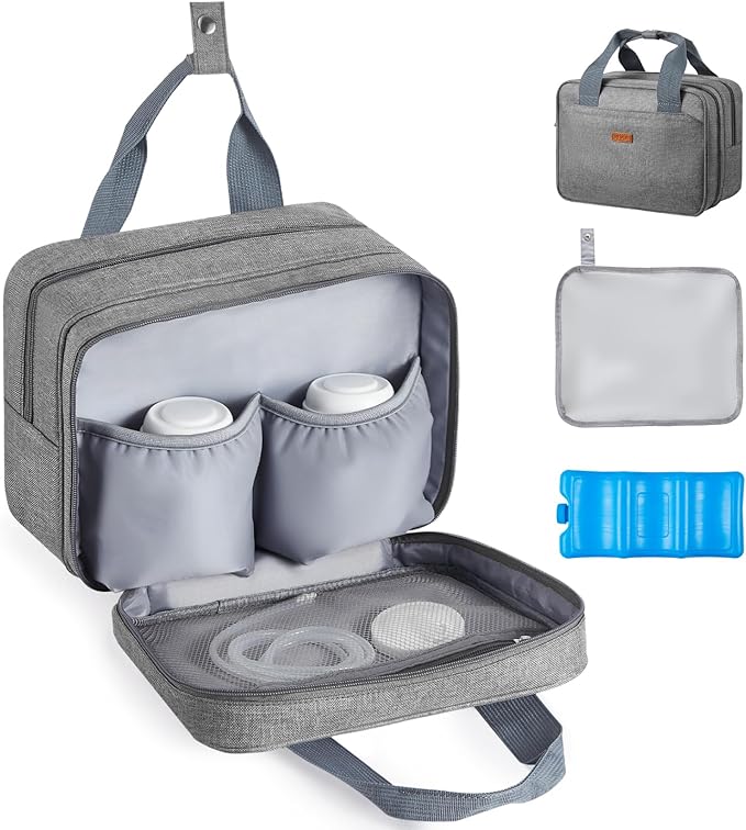 VEVOR Wearable Breast Pump Bag, Breast Feeding Bag with Ice Pack, Compatible with Momcozy, Medela and Elvie Pumps, Portable Pump Carrying Case for Breastmilk Storage, Work, Travel & Family Use, Grey