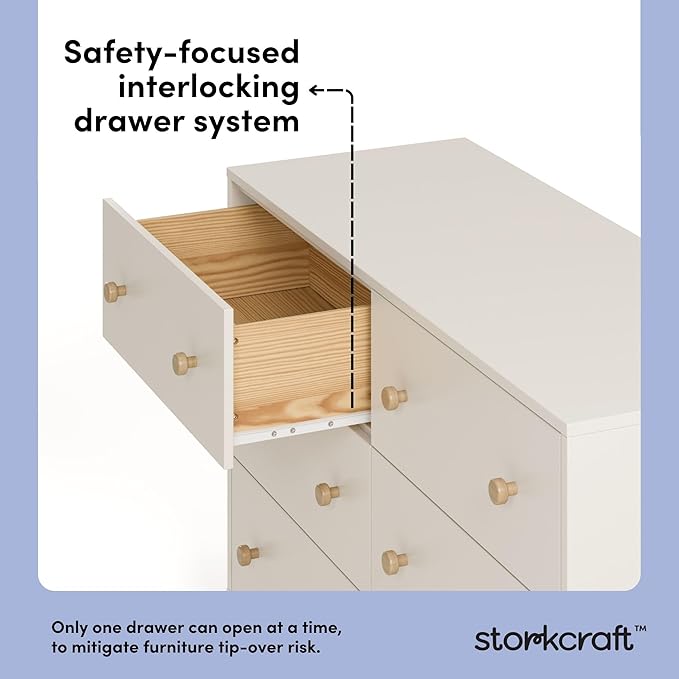 Storkcraft Texas 6 Drawer Dresser (Frosted Oat/Driftwood) – GREENGUARD Gold Certified Baby Dresser, Interlocking Drawer System for Nursery & Kids’ Bedroom, Brown Chest for Kids Bedroom