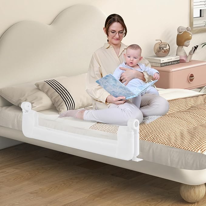 BABY JOY Bed Rails for Toddlers, Swing Down Safety Bed Guard for Convertible Crib, Folding Baby Bedrail for Kids Twin, Double, Full Size Queen & King Mattress (47-Inch, White)