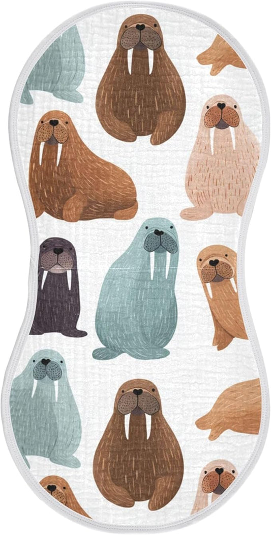 Sea Cute Walrus Burp Cloths Baby Boys Girls Absorbent Soft Cotton Burping Cloths Rags 1 Pack