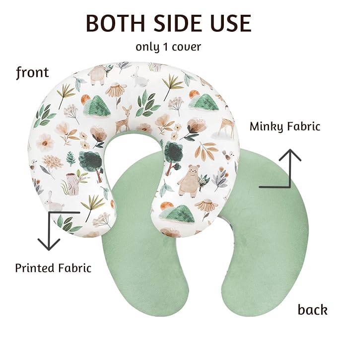 Nursing Pillow Cover 1 Pack, Removable Nursing Pillow Cover for Breastfeeding Pillows, Super Soft Comfortable Slipcover for Boy and Girls, Green Animals