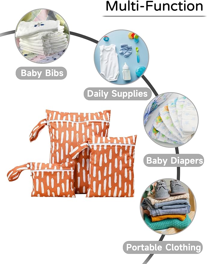 Happy Cherry 3 Pack Waterproof Reusable Washable Diaper Bag with Handle for Travel, Beach, Pool, Yoga,Wet Toddler Swimsuits