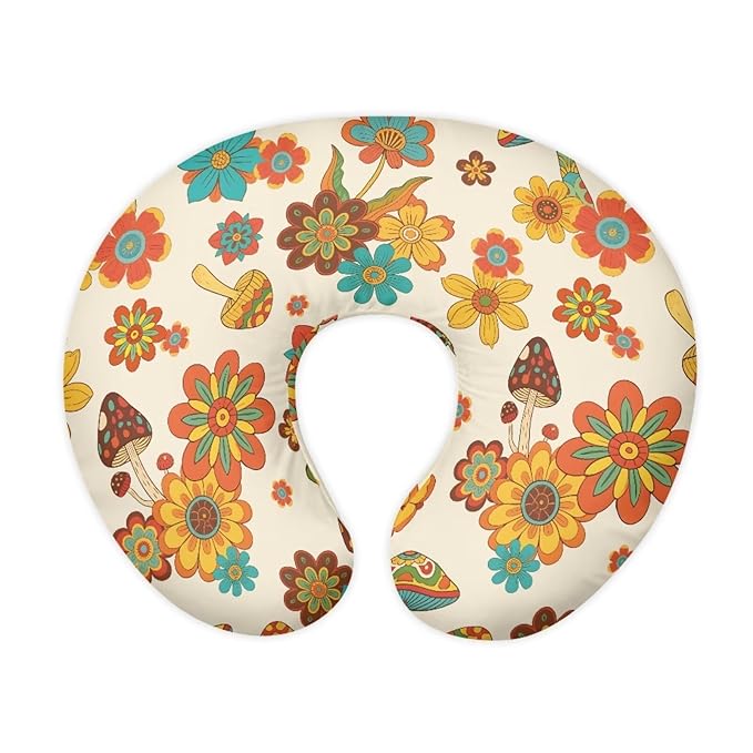 Hippie Flower Nursing Pillow Cover,Ultra-Soft Stretchy Removable Slipcover for Breastfeeding Pillows for Baby Boys Girls