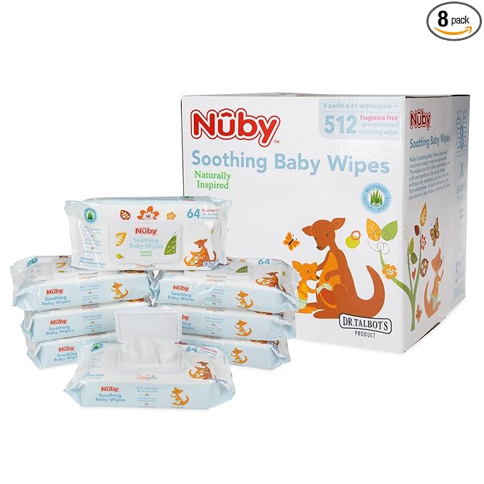 Nuby's Soothing Ultra Premium Baby Wipes Naturally Inspired with Chamomile, Aloe, and Citroganix, Fragrance Free, Extra Thick, 512 Count