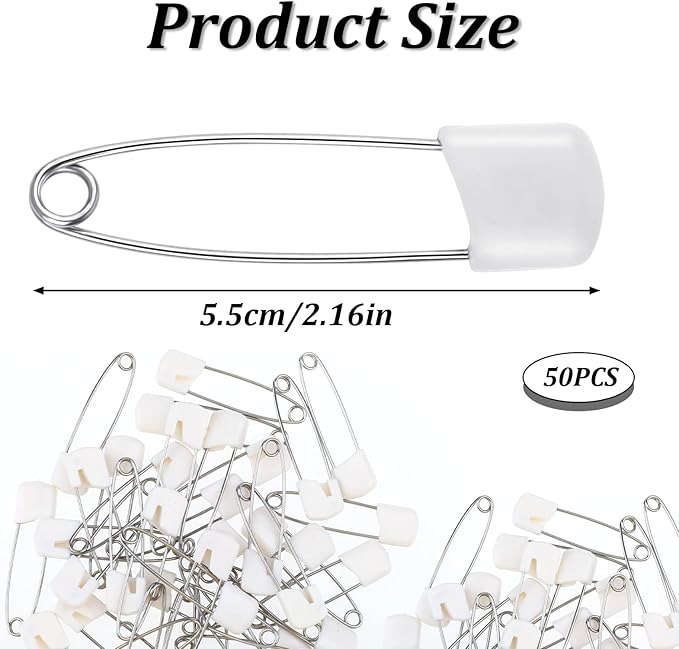 Giantree 50 Pcs Safety Pins, Safety Pins for Clothes, Baby Safety Pin, Diaper Pins Stainless Steel Traditional Safety Pin, Plastic Head Cloth Diaper Pins with Locking Closures Stainless Steel(5.5CM)