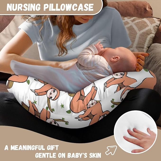 Forchrinse Sloth Nursing Pillow Cover Soft Stretch Breastfeeding Pillow Slipcover Cartoon for Baby Boys and Girls
