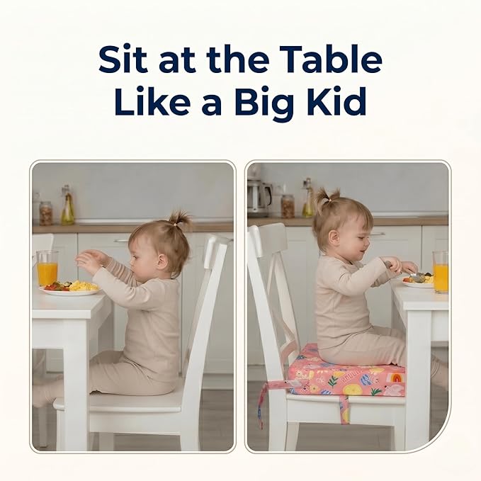 Toddler Booster Seat for Dining Table,Portable Kids Booster Seat - Adjustable, Non-Slip, Lightweight & Easy to Clean (Pink)