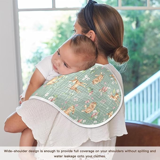 Baby Muslin Burp Cloths Set of 2 Woodland Fawn Muslin Washcloths Forest Animals Milk Spit Up Rags Soft Newborn Towel Burp Cloth Bib for Unisex Boys and Girls, 22 x 11 Inch
