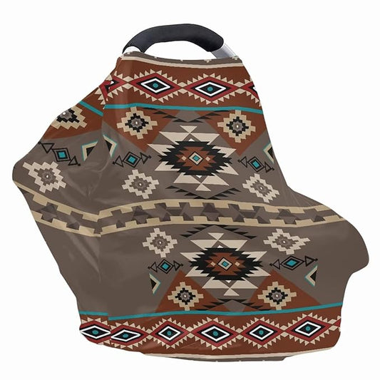 Breathable Nursing Cover Up and Car Seat Cover for Babies Geometry Aztec Breastfeeding Cover for Baby Boy & Girl Stretchy Infant Carseat Canopy Carrier Cover