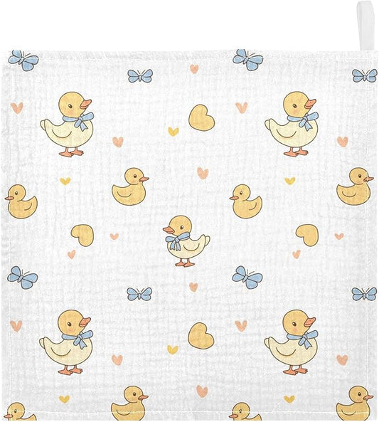 vvfelixl Baby Muslin Washcloths Duck with Ribbon Baby Burp Cloths Cotton Babys Face Towel for Newborn Infants Boys Girls Soft and Absorbent 11.8 X 11.8 in, 3 Pack
