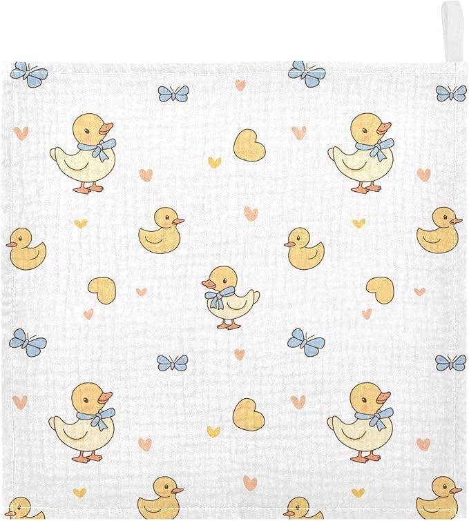 vvfelixl Baby Muslin Washcloths Duck with Ribbon Baby Burp Cloths Cotton Babys Face Towel for Newborn Infants Boys Girls Soft and Absorbent 11.8 X 11.8 in, 3 Pack