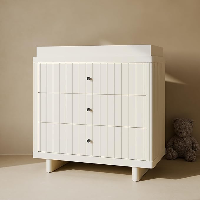 Storkcraft Kyoto 3 Drawer Chest with Topper (Frosted Oat) - GREENGUARD Gold Certified, Nursery & Kids' Bedroom Wood Chest, Interlocking Drawer System, and Easy Assembly with Pre-Installed Tracks