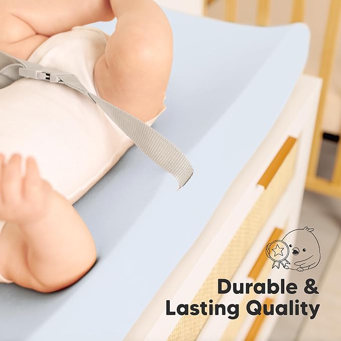 2-Pack Baby Changing Pad Cover for Girl, Boy - 34x18 Soft Viscose Derived from Bamboo Baby Diaper Changing Table Pad Cover Sheets, Neutral, Snug Fit Nursery Diaper Change Sheets (Blue Flax)