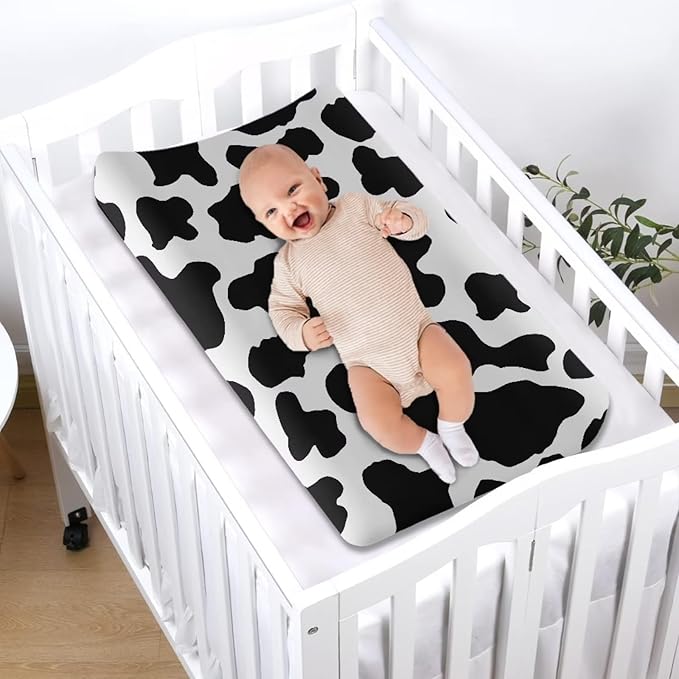Changing Pad Covers for Boys Girls, Cow Print Diaper Changing Table Pad Cover Soft Breathable Changing Mat Cover for 32''x16" Cute Birthday Gifts for Baby