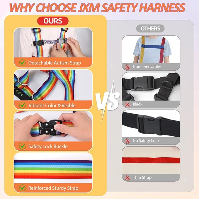 JXM Safety Walking Harness for Big Kids with Autism Ages 6-12, Child Elopement Leash with Grab Handle and Tether, Prevent Wandering in Public for Special Needs, Autistic ADHD Active Children