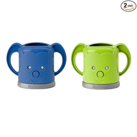 InchBug MyDrinky Pouch Holder No Squeeze, Reusable Drink Holder for Kids and Toddler | BPA-Free & Squeeze-Proof Cup Holder for Juice Boxes, Food Pouches | Dishwasher Safe, 2-Pack GALAXY BLUE/LIME