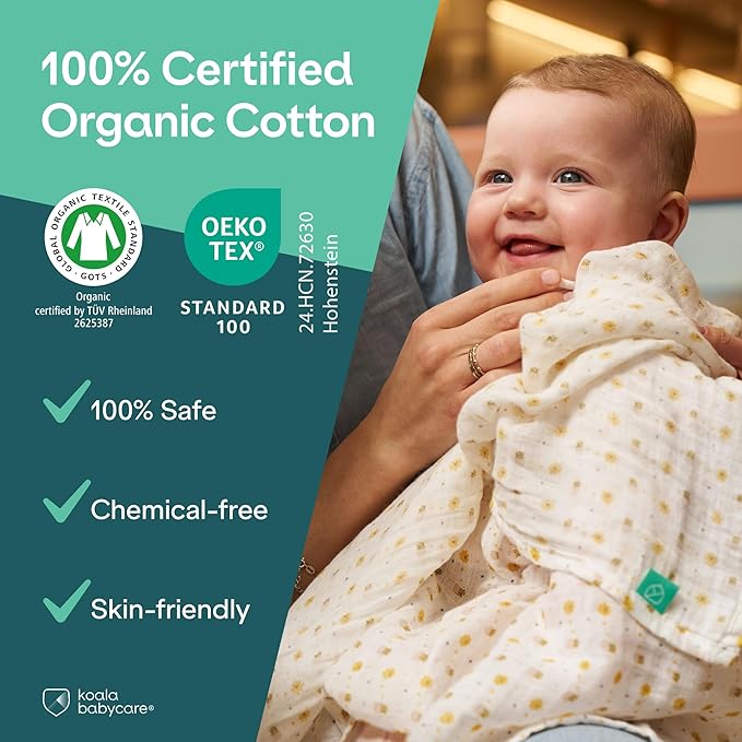 Koala Babycare 5 Pack 20"x10" Organic Burp Cloths for Baby Boys and Girls - GOTS & OEKO-TEX Cotton Burp Rags for Newborns - Absorbent Neutral Burping Cloths for Feeding - Washable Baby Bibs Essentials