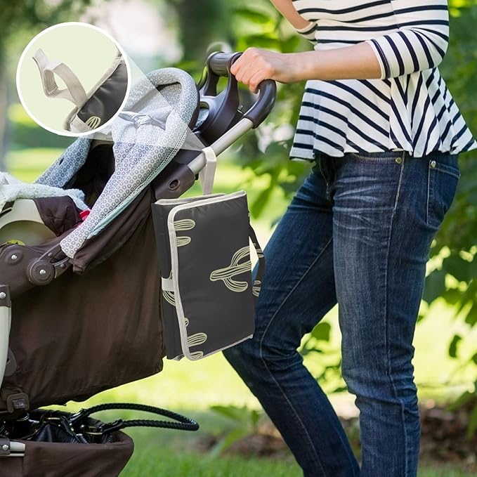 Black Cactus Portable Diaper Changing Pad - Waterproof Foldable Baby Diaper Changing Pad with Built-in Pillow, Travel Diaper Changing Mat for Newborn Baby
